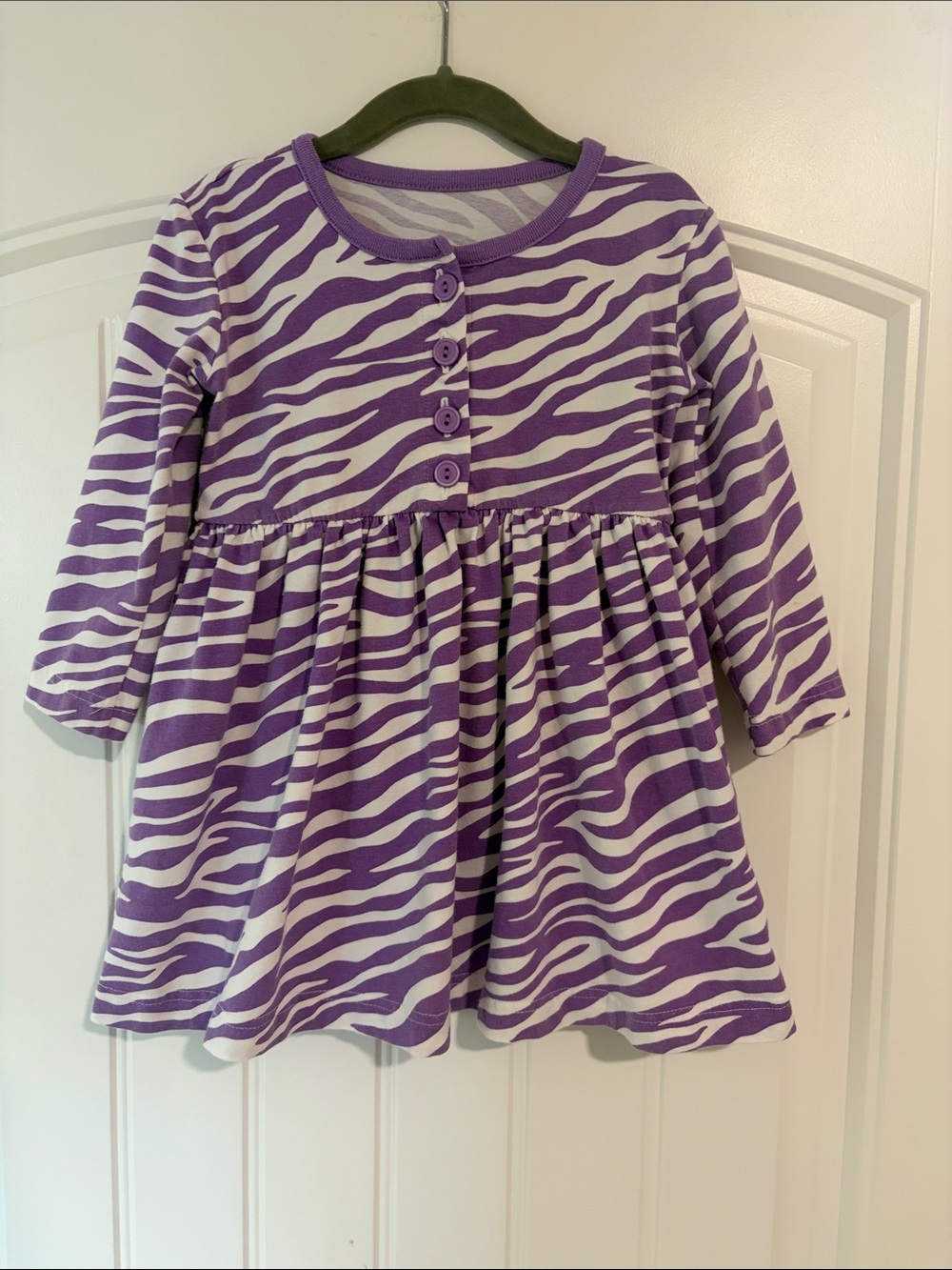 Kelly's Kids Purple and White Zebra-Print Long Sleeve Dress